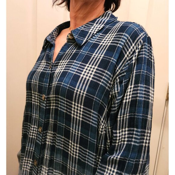 J. Jill Blue Dip Dye Ombré Plaid Button Front Boyfriend Lng Slv Shirt Sz 2X - Picture 8 of 14
